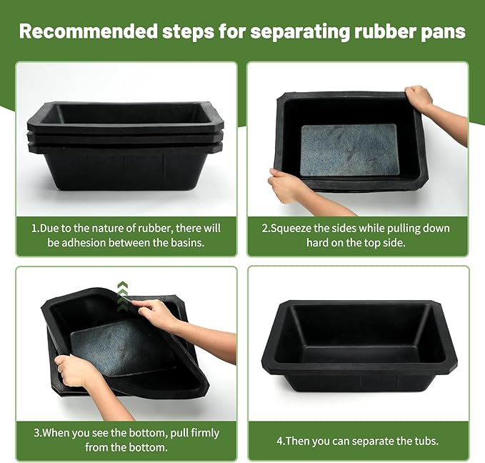 3Pcs Large Rubber Feeder Pan, 10 Quart/2.5 Gallon Horse Feed Bucket Water Bowl, Heavy Duty Water Troughs for Livestock Chicken Dust Bath Tub for Pig Goats Horses Farm Animal Feeding