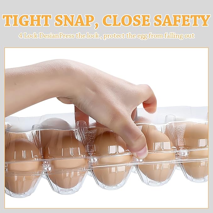 Tanlade 100 Pcs Plastic Egg Carton, 12 Grids Clear Chicken Egg Tray Disposable Plastic Holder Empty Container for Farm Refrigerator Fresh Storage