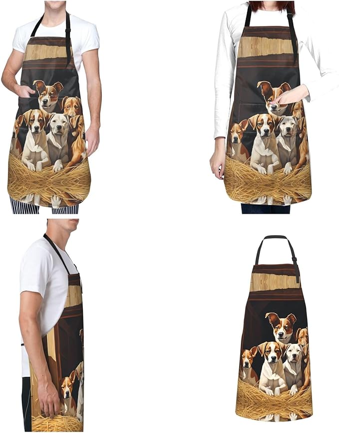 Farm Animals Waterproof Apron For Adults With Two Large Pockets,Adjustable Neck And Waist Ties,Full-Length Bib Design-Polyester Fabric