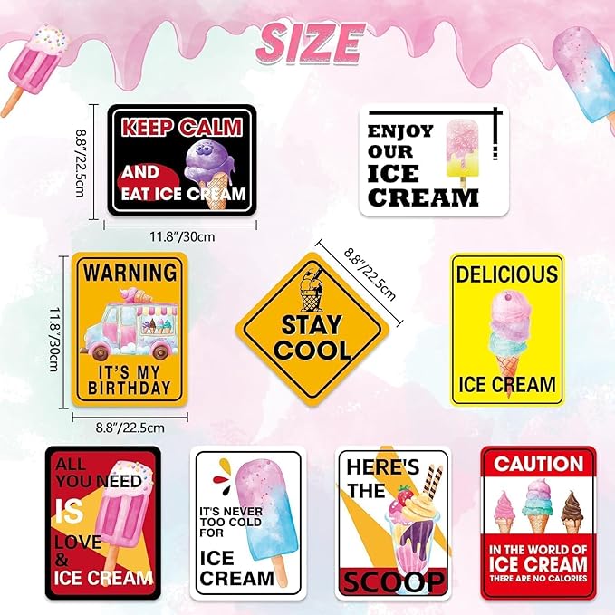 WERNNSAl Ice Cream Party Decorations - 9PCS Ice Cream Sign Birthday Party Decorations for Popsicle Theme Birthday Supplies Sign Decor for Wedding Graduation Summer Party Favor