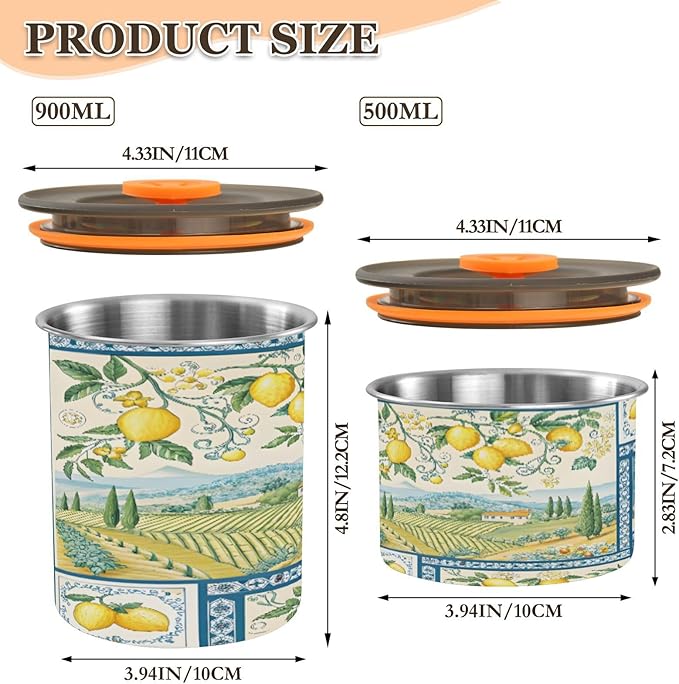 Farm Life Lemon Coffee Canister 17oz Stainless Steel Airtight Food Storage Container with Lid for Beans/Cereal Preserval