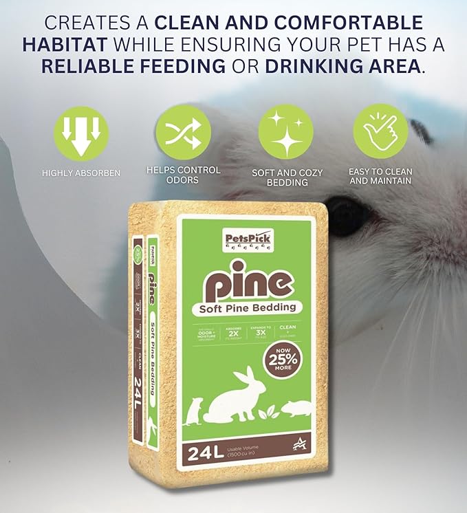 Pets Pick Kiln Dried Soft Pine Bedding 24L Bundle with Pet Bowl – Natural Wood Shavings for Small Pets – Cozy and Absorbent Hamster Bedding – Gift Set (2 Items)