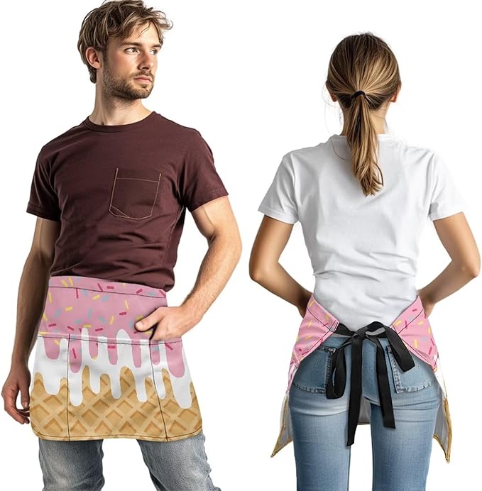 Waist Apron with 3 Pockets Waterproof 13 Inch Short Half Waist Aprons Women Men Server Aprons Waitress Waiter Apron