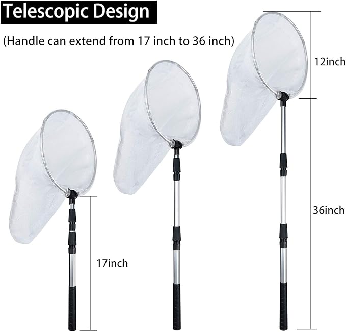 Coopay Insect and Butterfly Fishing Net with 12 Inches Ring, Handle Extends to 36 Inches