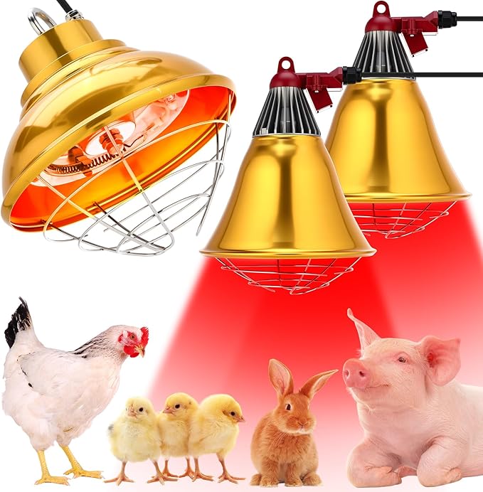 3 Set Heat Lamp for Chickens Include 350w Carbon Fiber Chicken Coop Brooder Heater Lamp Warming Lampshade with 150w Infrared Red Heat Bulb for Chicks Ducks Rabbits Dogs