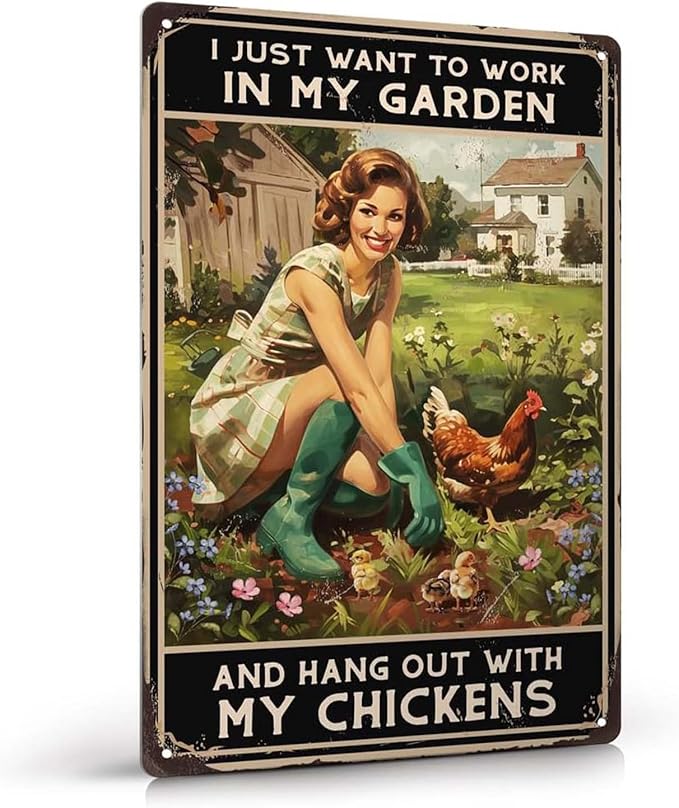 Vintage Farmhouse Chicken Sign, "Live Like Someone Left The Gate Open" Tin Metal Wall Art, 8x12 Inches Rustic Decor for Kitchen, Bathroom, Chicken Coop & Fence, Unique Gift for Poultry Lovers