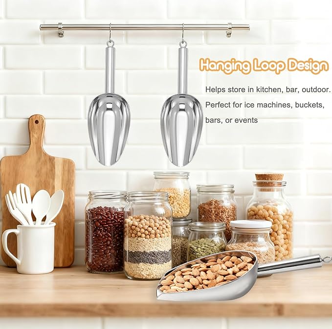 12 oz Ice Scoop for Freezer, Kitchen Ice Scooper for Ice Machine, Stainless Steel Food Scoop for Ice Bucket, Ideal for Bar, Parties, Cookie Flour Pet Dog