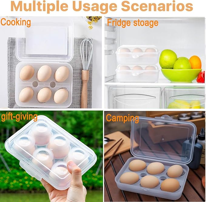 1PCS Camping Egg Holder with 6 Count Plastic Egg Container for Camping, Picnic, Travel, Outdoor Cooking, Refrigerator Storage and Kitchen