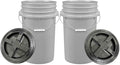 House Naturals 7 Gallon Food Grade - BPA Free- Made in USA Large Gray Container Bucket Pail with Screw on lid (Pack of 2)