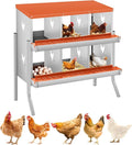 GarveeLife Chicken Nesting Box, 6 Compartments Nesting Box for Chickens, Two-Tier Galvanized Steel Chicken Egg Laying Box with Large Vented Holes Wall Mounting for Easy Egg Collection