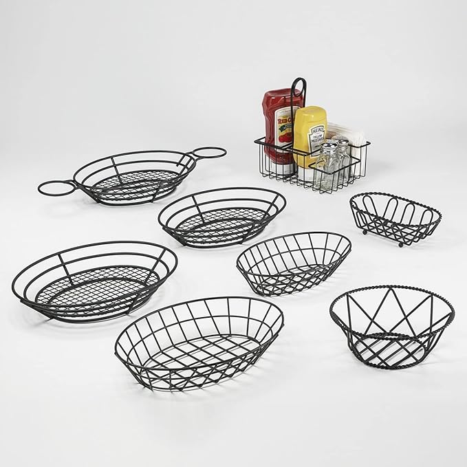 G.E.T. 4-38822 11 x 8 Oval Basket and 2 Holders, Clipper Mill, Iron Powder Coated, Black (Sauce Cups Sold Separately)