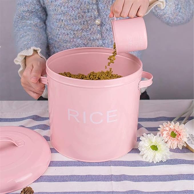 Rice Storage Container Metal Plate Rice Bucket Household Flour Bucket Rice Pot Cute Pink Storage Pot Kitchen Utensils Tools Rice Storage Container for Kitchen (Color : Pink, Size : 21.5x24cm)