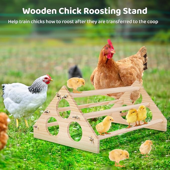 Chicken Roosting Bar Wooden Chick Stand for Training Perch, Wood Entertainment Perch Chick Toy Jungle Gym for Coop & Brooder 16.14 X 10.63 X 7.08'', Chick Stand Training Perch