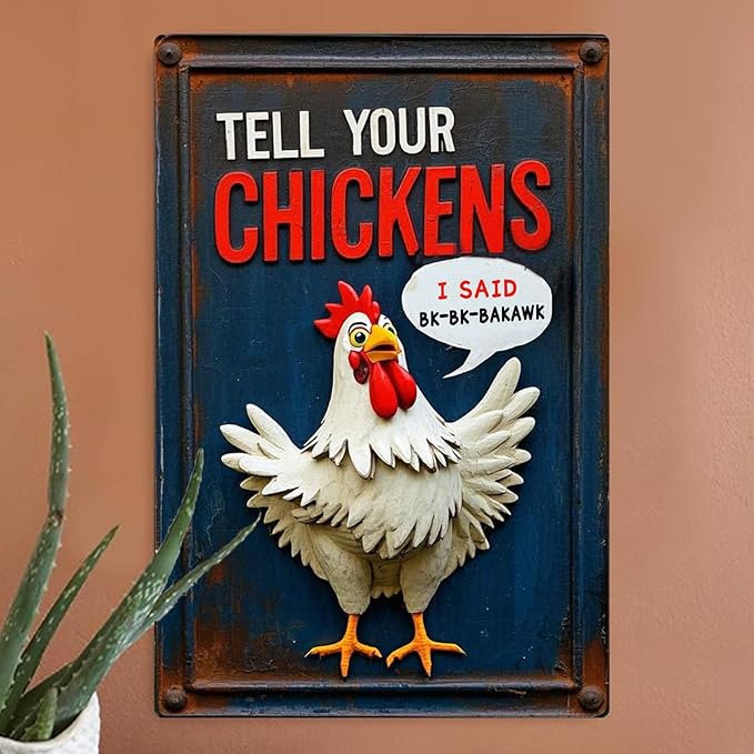 Chicken Retro Tin Sign Vintage Metal Poster Wall Art Chicken Decor for Coops Farms Yard Home Bar Cafe Garage or Office - Thoughtful Chicken Gift Idea