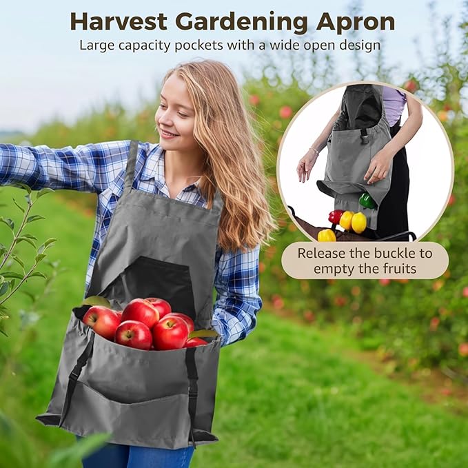 Gardening Apron with Large Pockets, Waterproof Oxford Cloth Design, Adjustable Straps for Fruit and Vegetable Picking, Outdoor and Household Tasks