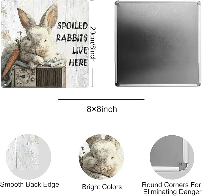 Farmhouse Kitchen Decor Rustic Bunny Decor Farm Animal Wall Decoration Gifts For Teen Girls Retro Tin Sign 8×8