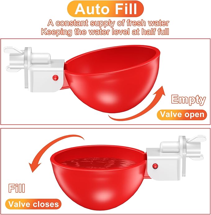 Chicken Waterer Cups, 6 Pack Automatic DIY Chicken Water Cups with 3/8'' Hole Saw for Bucket, Trough - Poultry Drinking Valve, Easy Install