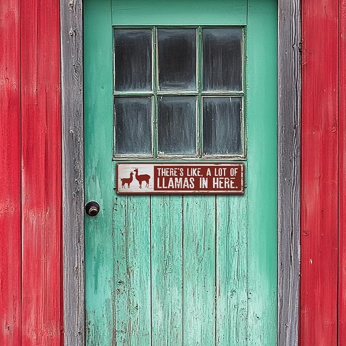 Llamas Metal Signs for Outdoor, There's Like A Lot Of Llamas in Here Sign 15.8x4 inches, Cute Llama Farm Decor, Decorative Wall Plaque for Farm, Home, or Garden, Llama Owner Gift