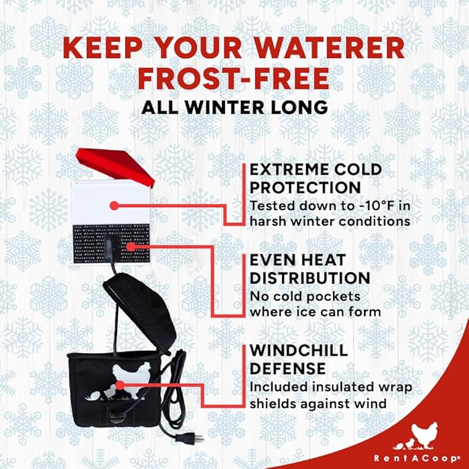 RentACoop Zero Chill Heated Drinker 64oz All-in-One High-Performance Poultry Waterer with Heater & Insulated Cover, Cold-Weather Tested to -10°F, Cone Lid + Horizontal Nipple for Chickens & Sm Flocks