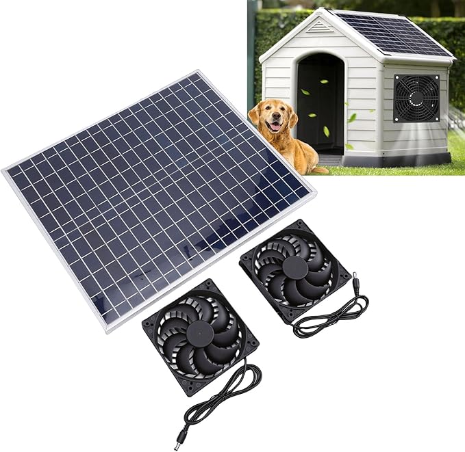 22W Solar Panel Double Exhaust Fan Kit, Solar Ventilation System for Chicken Coop Dog House Greenhouse Shed RV