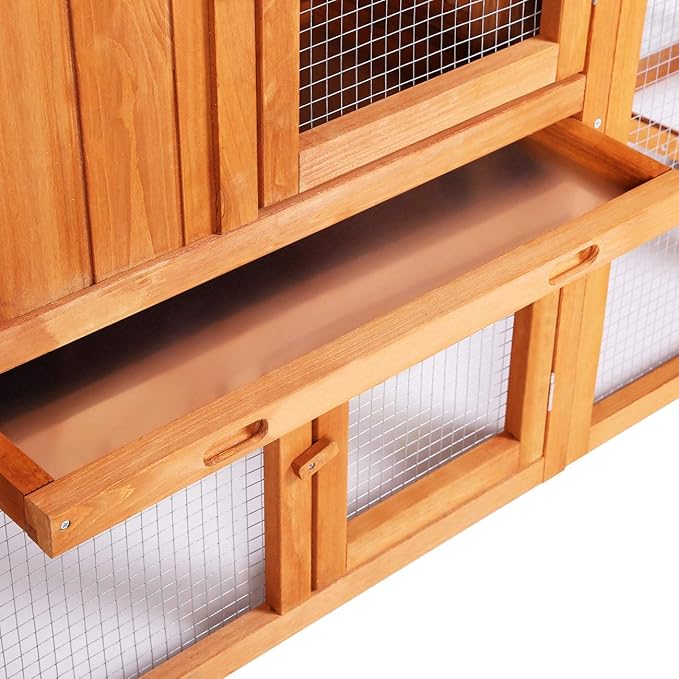 Ogrmar Chicken Coop Large Wooden Outdoor Bunny Rabbit Hutch Hen Cage with Ventilation Door, Removable Tray & Ramp Garden Backyard Pet House Chicken Nesting Box