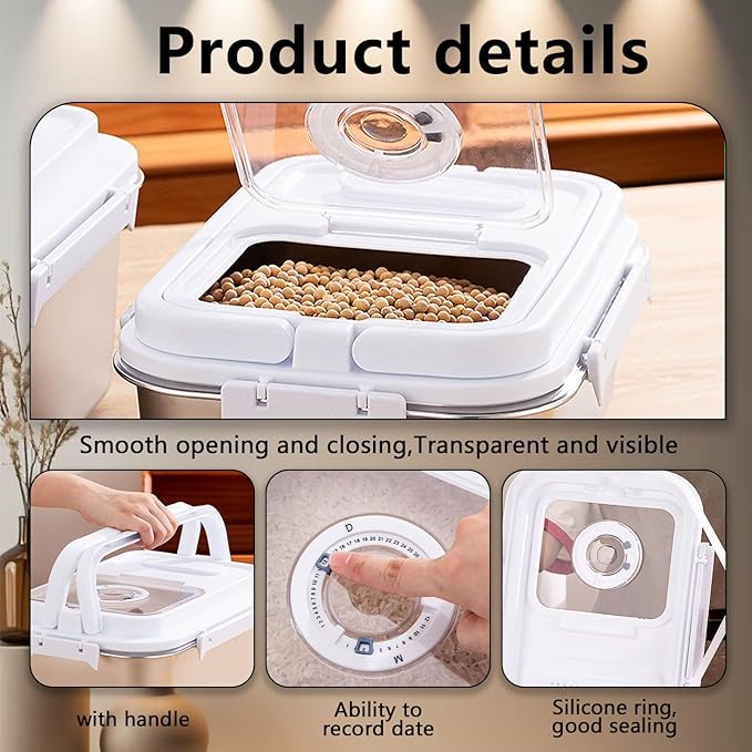 Sanbo Cat Food Storage Container Stainless Steel with Scoop, Airtight Pet Metal Food Storage Bin,Puppy Food Canister,Storage Box with Date Tracker for Kitchen (Sliver, 10L)