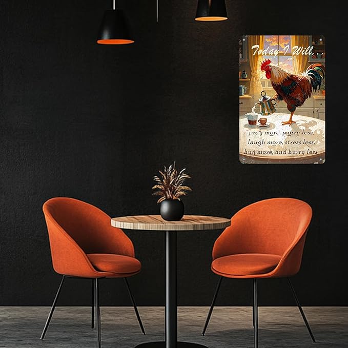 Chicken Metal Signs Rooster Kitchen Wall Decor Today I Will Pry More Worry Less Tin Sign 12x8 Inch Funny Chicken Coop Accessories Rooster Home Farm Yard Garden Decor