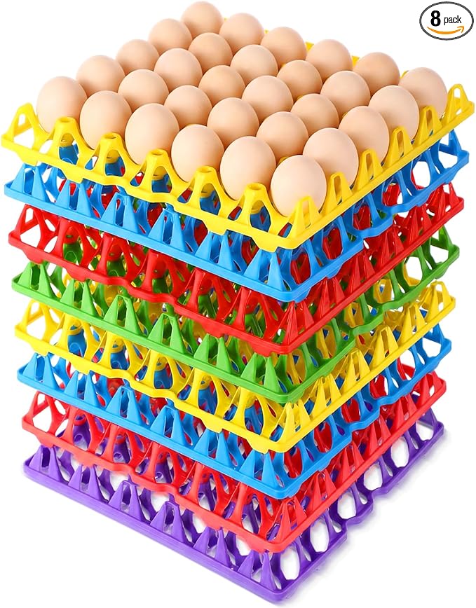 Honeydak 8 Pack Plastic Egg Trays Crates 30 Flats Egg Cartons Dozen Reusable Container Holder Storage Box for Home Chicken Farmers Storing Sorting Shipping