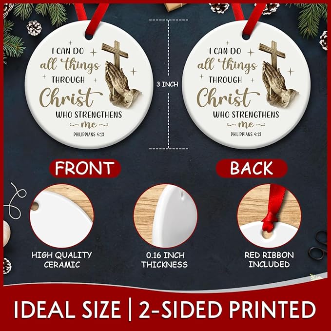 Christian Christmas Hanging Ornaments, Christ Ornament with Praying Hands, Religious Bible Gifts for Women, Men - Baptism Decorations