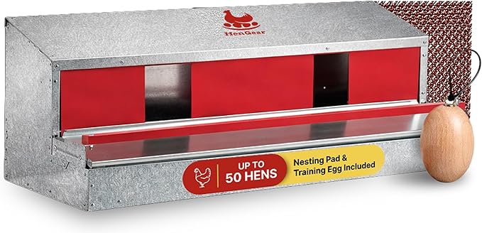 HenGear Nesting Boxes for Chickens, Nest Box with Rollout Egg Collection, Nesting Pads for Cleaner Eggs, Reversible Accessories for Chicken Coop, G90 Galvanized, Made to Last, Large, Up to 50 Hens