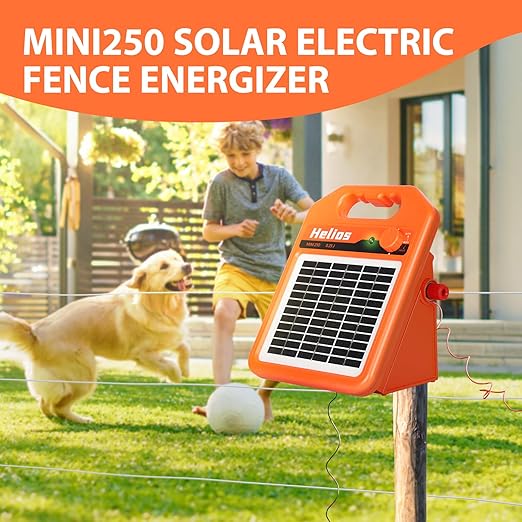 ANDMON MINI250 15 Miles Solar Electric Fence Charger, 0.25 Joule Solar Fence Charger for Livestock, Pigs, Horses, Cattle Sheep, Solar Powered Electric Fence with Day or Night Mode, Easy Installation