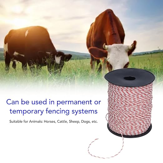 flexman 500M Portable Electric Fence Polywire, 6 Conductors Electric Fence Power Rope Wire, Electric Fence Accessories for Horses, Cows, Sheep, Dogs