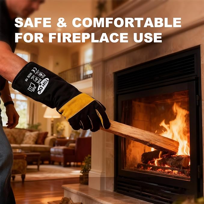 TOPDC Welding Gloves 16 Inches 932℉ Fire/Heat Resistant Leather Welding Gloves For Mig, Tig, Stick, Forge, BBQ, Grill, Fireplace, Wood Stove, Furnace, Oven, Animal Handling for Safe, Loving Pet Care