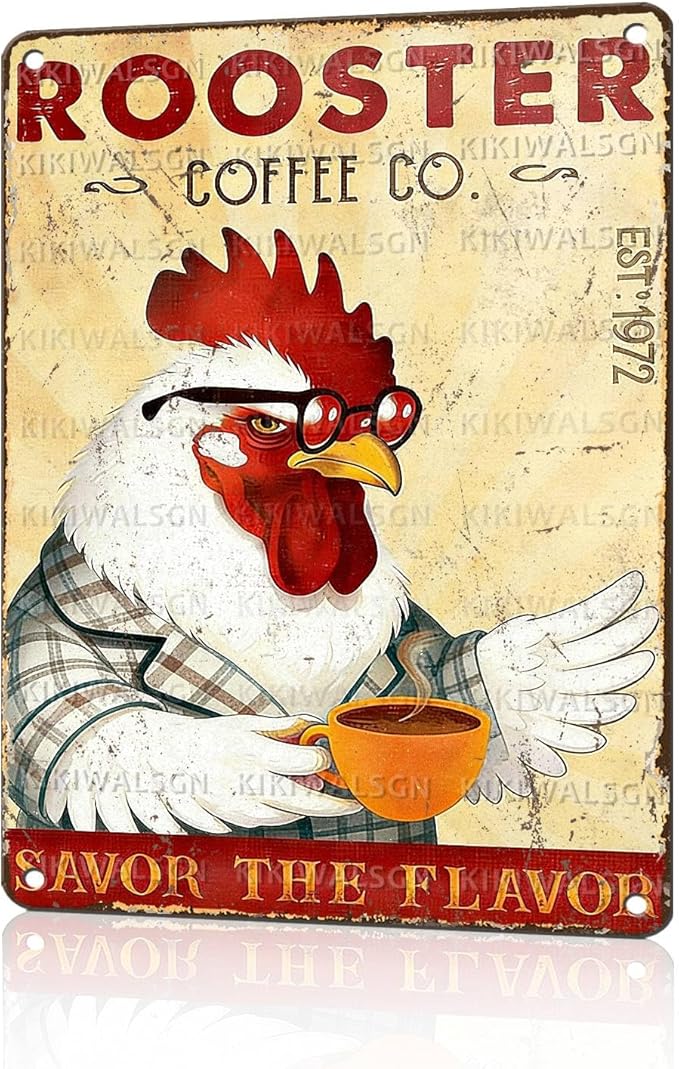 Funny Chicken Signs Rooster Kitchen Decor Savor The Flavor Tin Signs Vintage Coffee Metal Decor Rustic Wall Art For Home Farmhouse Farm Poultry House Cafe Bar Pub Coop Office 16 * 12 In
