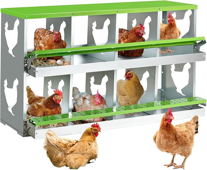 Chicken Nesting Box for Laying Eggs,8 Hole Roll Away Nesting Boxes,Chicken Laying Boxes with Large Vented Holes,Wall-Mountable Chicken Coop Nesting Boxes,Metal Laying Boxes for Hens,Ducks(Green)