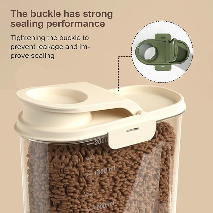 Dog Food Container - 2L Container for Dog Food - Visible Grain Dispenser Large Capacity Anti-moisture Dust-proof for Kitchen Pantry Garage Barn Farm