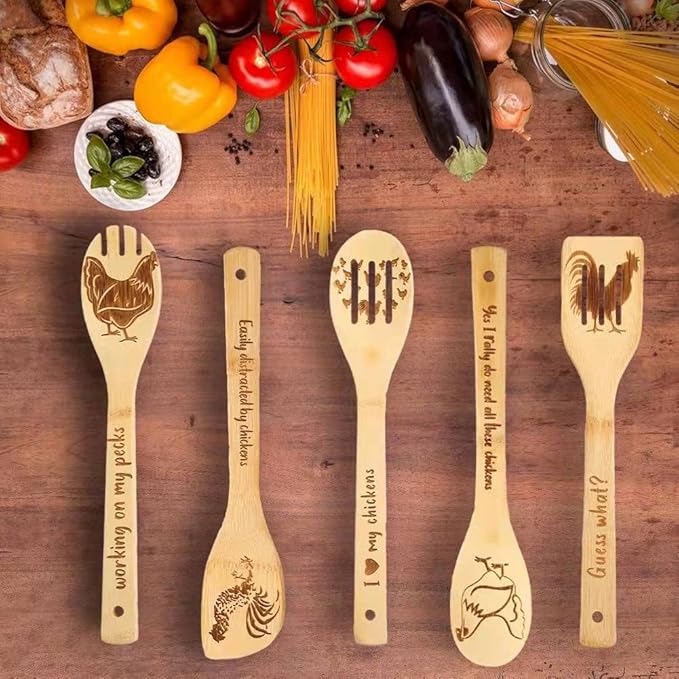 Chicken Wooden Spoons for Cooking Mothers Day Chicken Decor Chicken Kitchen Accessories Rooster Kitchen Decor Farmhouse Chicken Stuff Mothers Day Chicken Gifts for Women