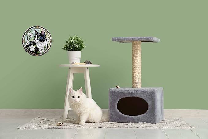 AWISZZZ Tuxedo Cat Metal Sign 8x8in Round Cute Plaque for Cat Lover Wall Decor Feline Aesthetic Gift