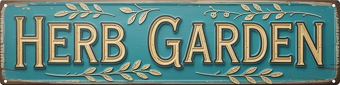 Herb Garden Metal Sign 4x16in Rustic Plaque for Kitchen Garden Wall Decor