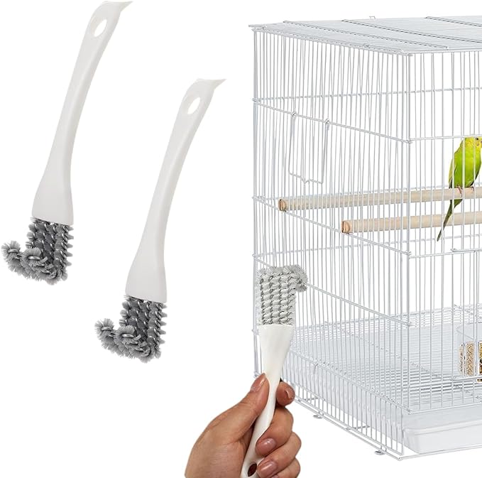 2 Pcs Bird Cage Brush with Scraper - Bird Cage Cleaner for Cleaning Kennels Perches Poop Remover Parrot Parakeet Pet Cage Accessories (2 Pcs)