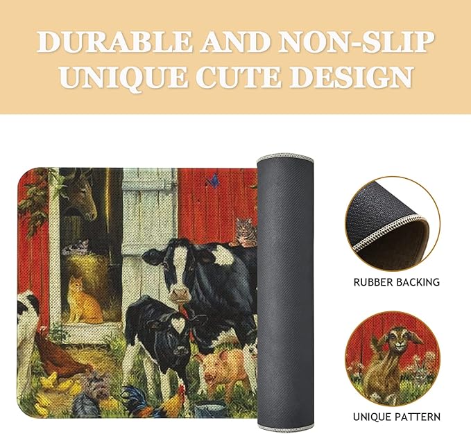Roszwtit Farmhouse Kitchen Rugs and Mats, Farm Animal Door Mat, Seasonal Washable Non-Slip Floor Mats for Home Kitchen Decor 30x17 Inch