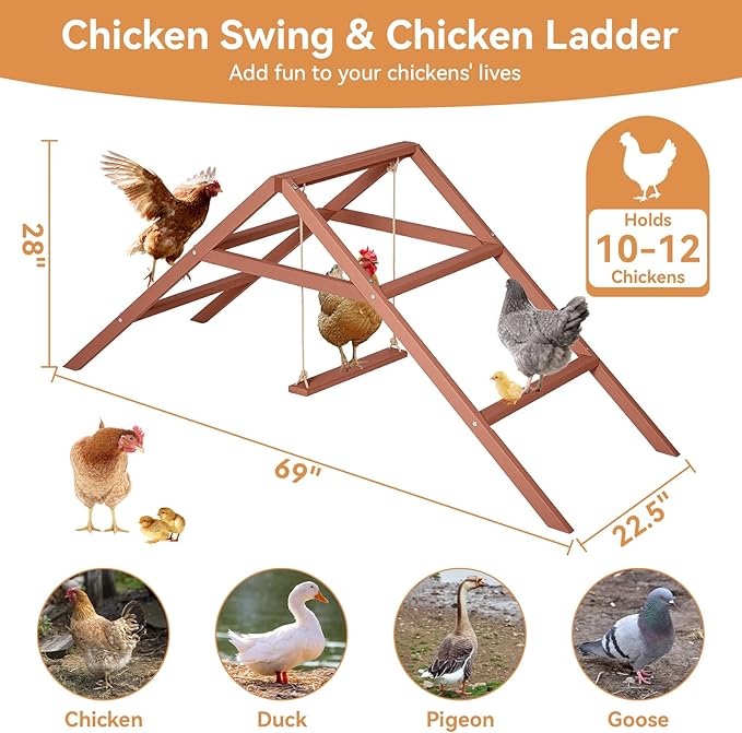 PETSFIT Wooden Chicken Perch & Roosting Bars for 10-12 Chickens– 3-Layers Design with Swing, Durable Fir Solid Wood for Outdoor Coops, Easy Assembly & Cleaning, Promotes Healthy & Happy Chickens