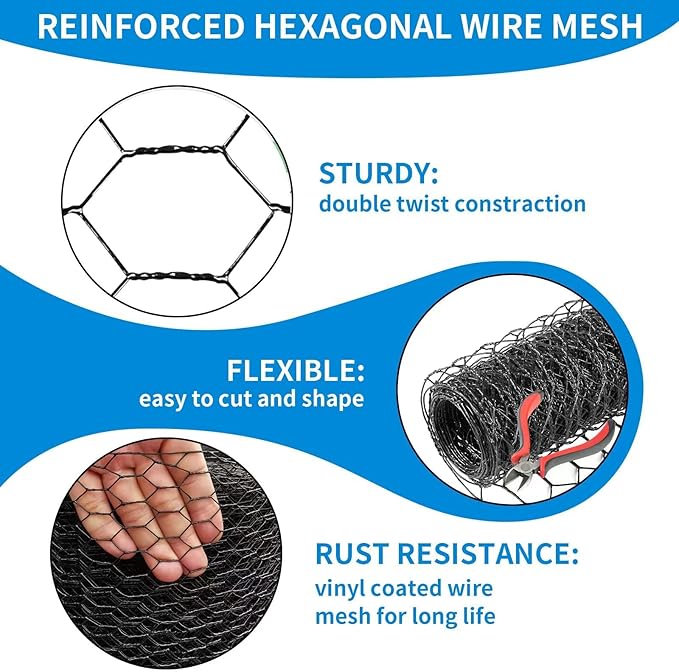 24'' x 100' Black Chicken Wire Mesh Fence, 15 Gauge Poultry Netting and 2 inch Mesh Fence Roll, Chicken Wire for Floral Arrangements/Crafts/Farm/Livestock/Pet Protection