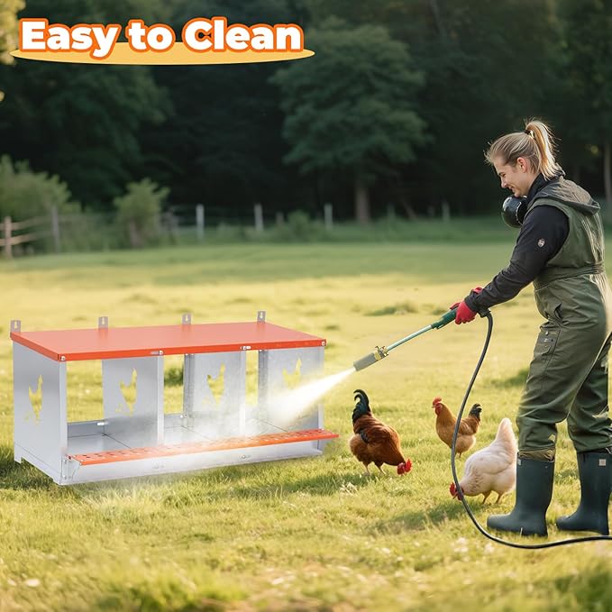 Chicken Nesting Box, 3 Compartment Metal Nesting Boxes for Chickens, Wall Mountable Chicken Laying Boxes, Easy Egg Collection, with Nesting Pads, Indoor & Outdoor Use, 31.8" L x 17" W x 15" H