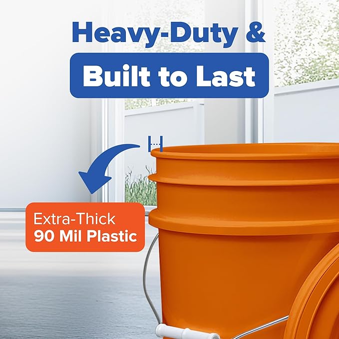 ePackageSupply 5 Gallon Plastic Bucket with Airtight Lid | Made in USA | Food Grade Bucket | BPA-Free | Heavy Duty 90 Mil All Purpose Pail | One 12" Rubber Mallet & One Lid Opener Included | 6 Pack
