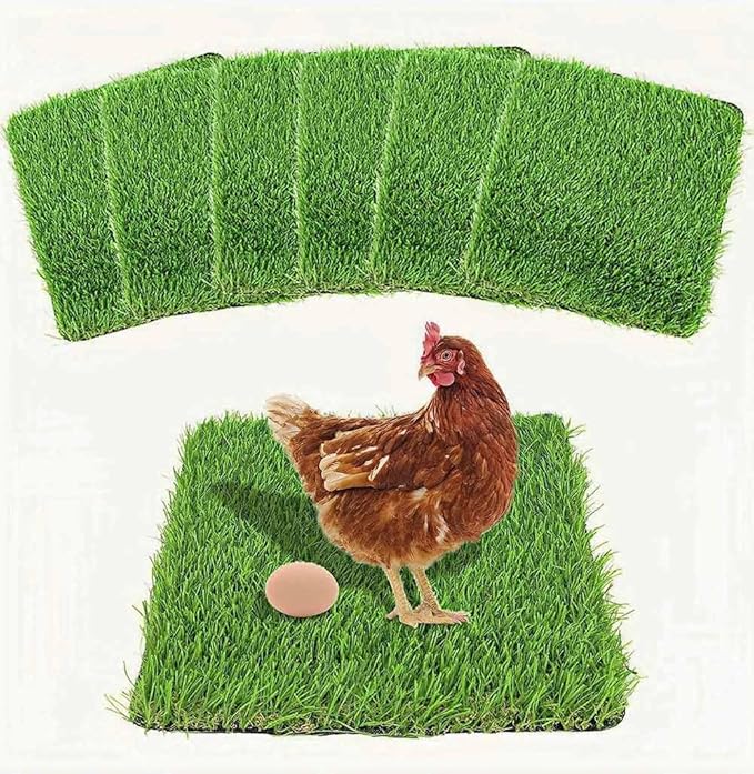 Washable Nesting Pads for Chicken Coop - 6 Pack 12"x12"x1.2" Chicken Laying Box Pads - Durable, Soft, Thick Artificial Grass Turf Mats for Nesting Boxes, Indoor/Outdoor Synthetic Bedding