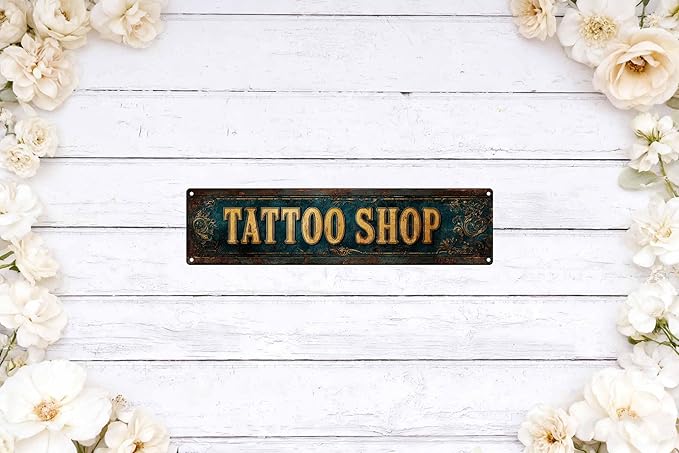 Vintage Tin Tattoo Shop Sign Retro Metal Sign Suitable For Street Shop And Tattoo Shop - Multi-Purpose For Indoor/Outdoor Use Plaque 4x16 Inch