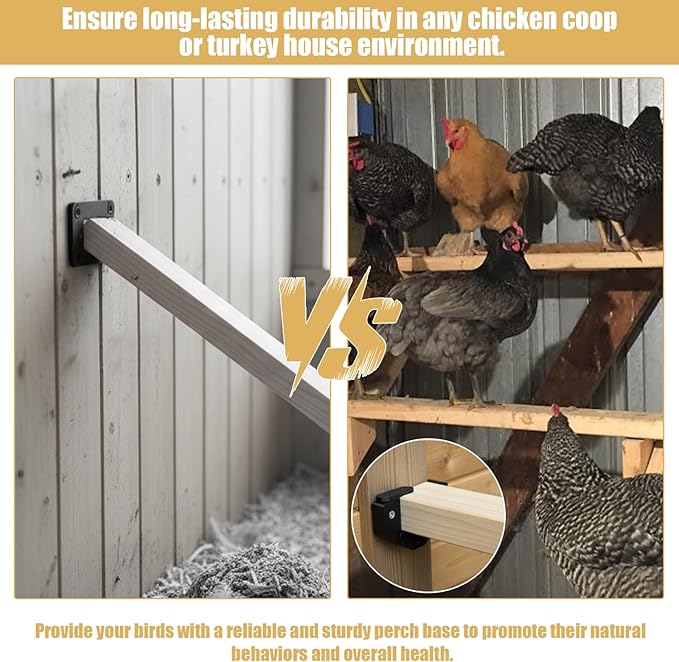 Heavy Duty Poultry Roost Bar Mount Brackets (2Pack) Includes Screws for Chicken Coops & Turkey Houses Easy Install/Remove Perch Holder for 2x4 Flat Lumber Durable Black Design (2x4'')