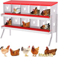 10 Holes Chicken Nesting Boxes, 2 Tiers 10 Compartments Metal Egg Laying Boxes with Legs, Wall Mount or Free Standing, Ventilated for Chickens, Hens, Ducks, Farm, Yard, Poultry Coop Accessories, Red