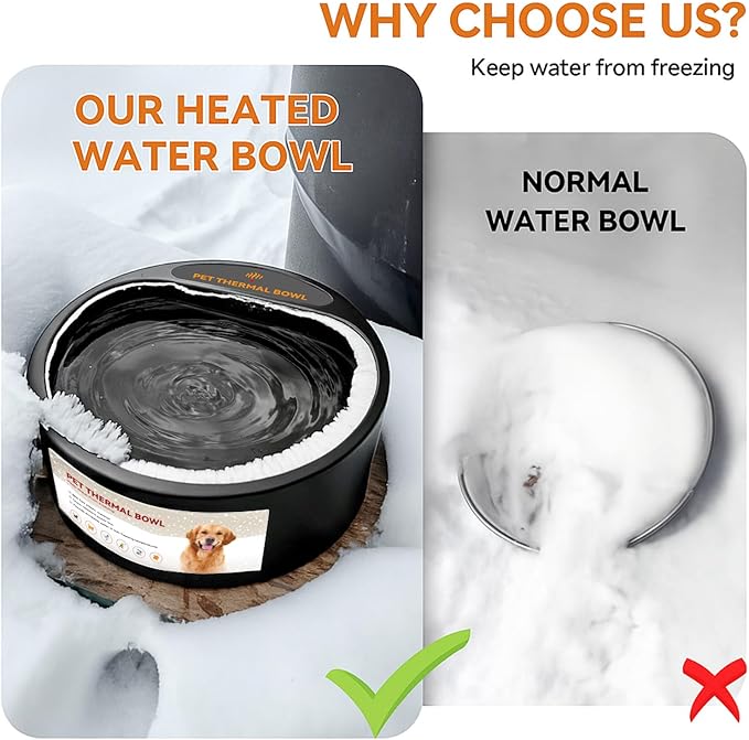 Dog Heated Water Bowl for Outdoor No Freeze Water Bowl with Chew Resistant Cord, 2.2L, Black